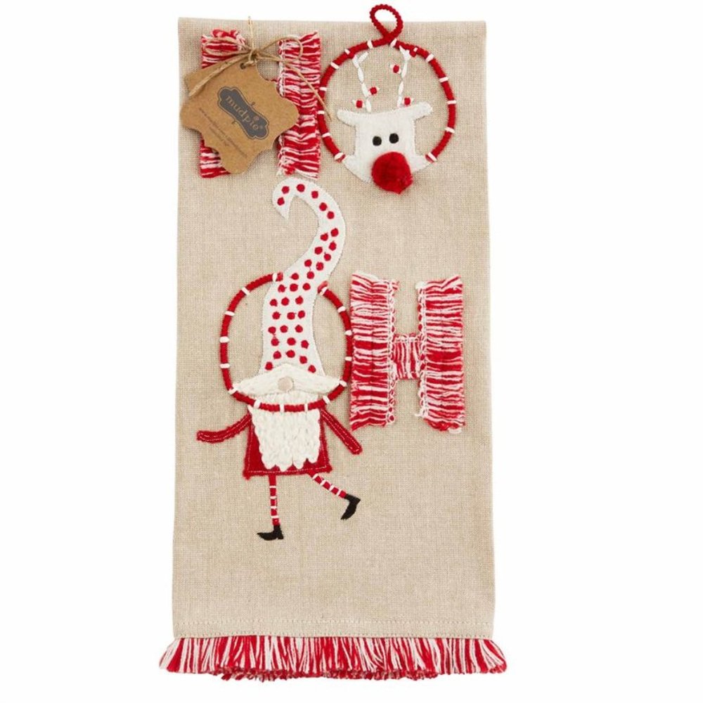 Mud Pie Fringed "HoHo" Christmas Towel